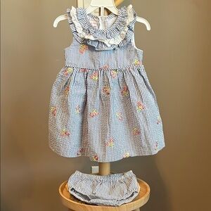 3x35 Bonnie Baby Blue and White Striped Dress with Floral Accents